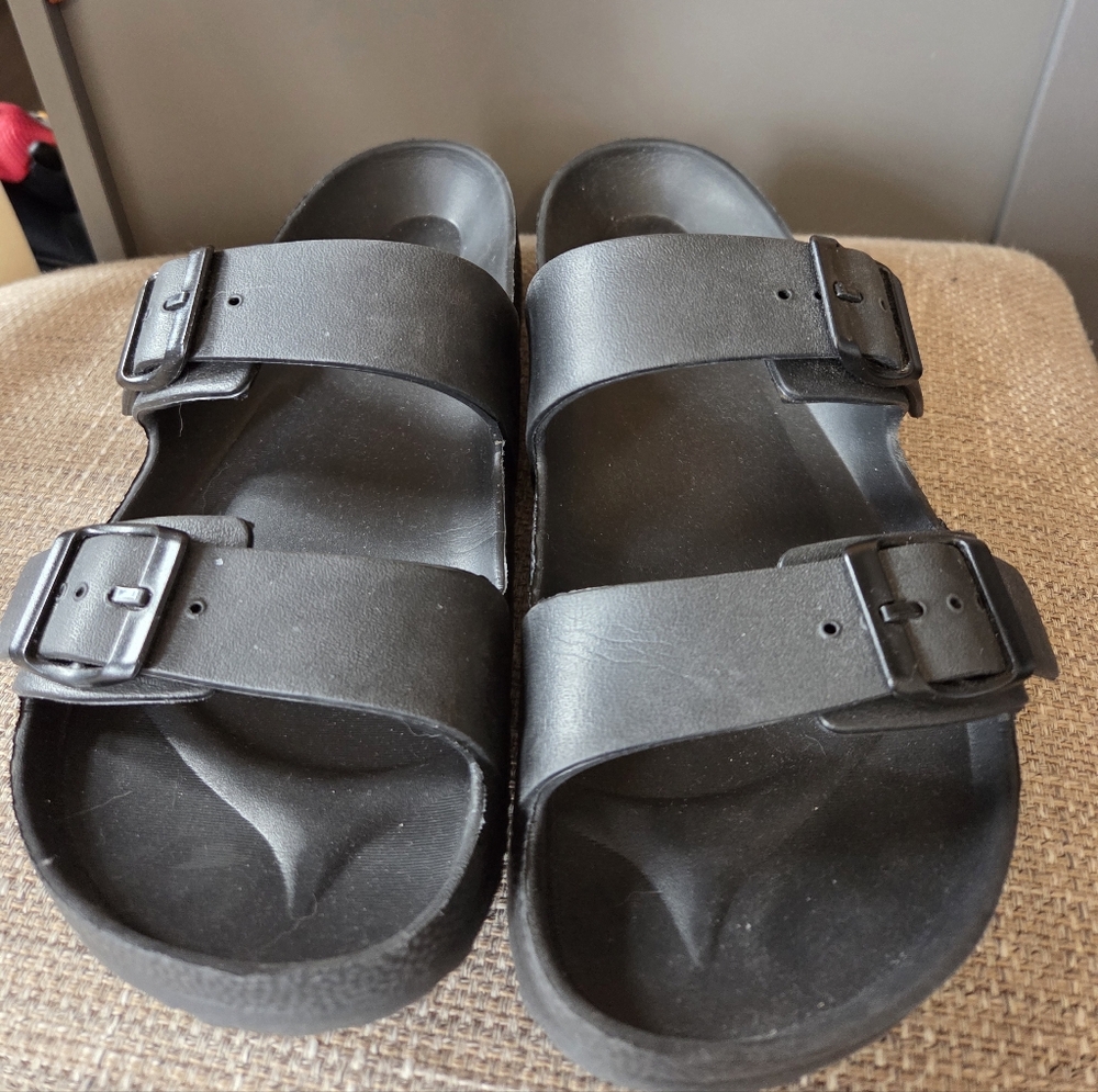 Shade & Shore Eva Black Double Buckle Molded Footbed Slip On Sandals Size 8